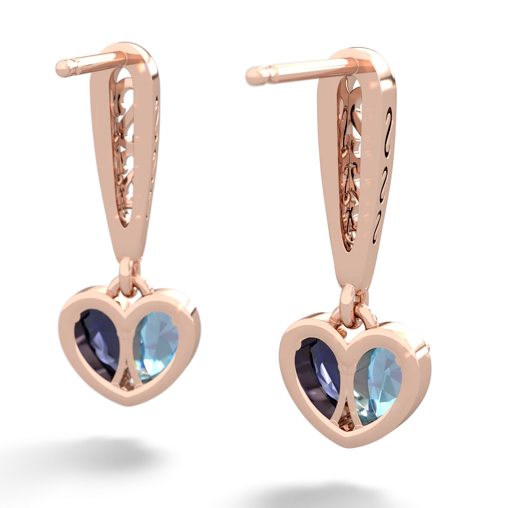 Blue Topaz Filligree Heart 14K Rose Gold earrings E5070