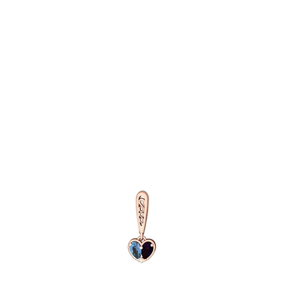 Blue Topaz Filligree Heart 14K Rose Gold earrings E5070