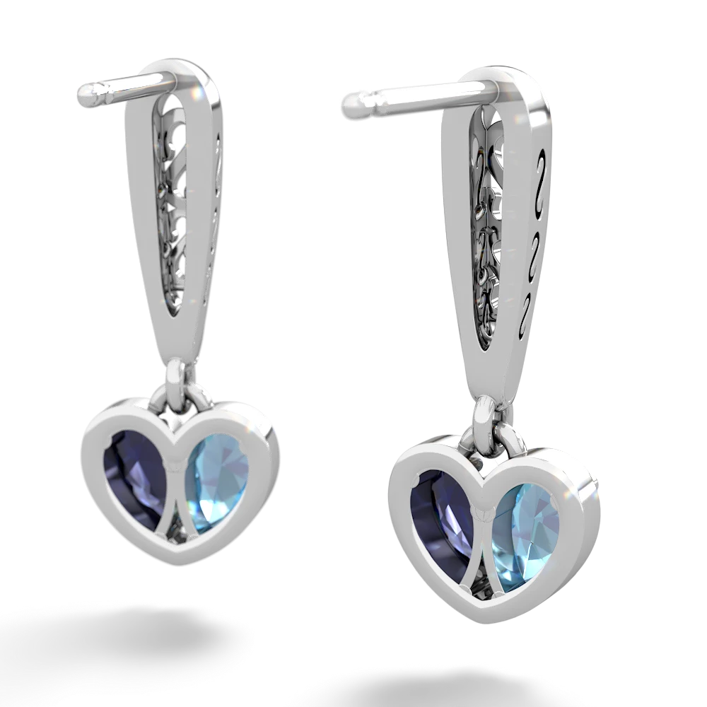 Blue Topaz Filligree Heart 14K White Gold earrings E5070