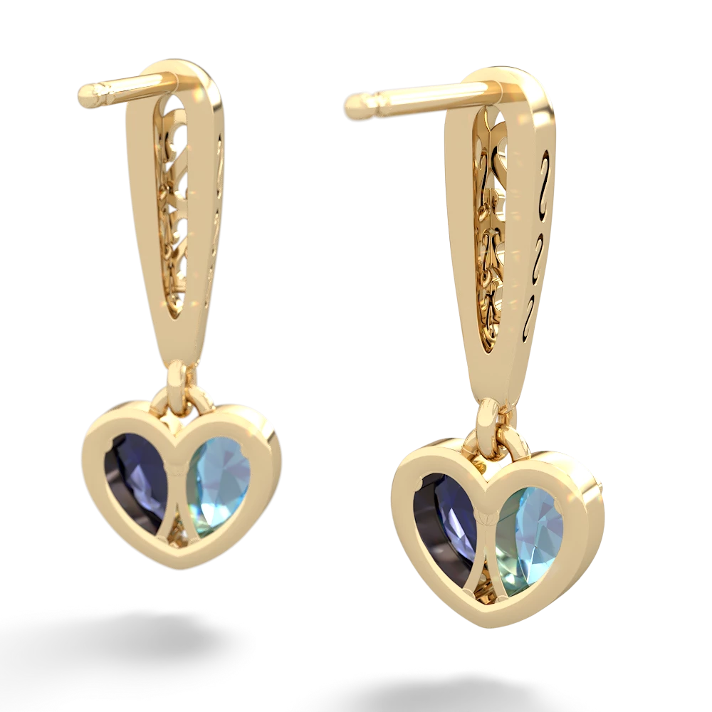 Blue Topaz Filligree Heart 14K Yellow Gold earrings E5070