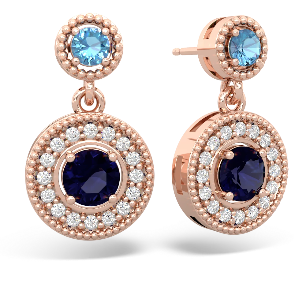 Blue Topaz Halo Dangle 14K Rose Gold earrings E5319