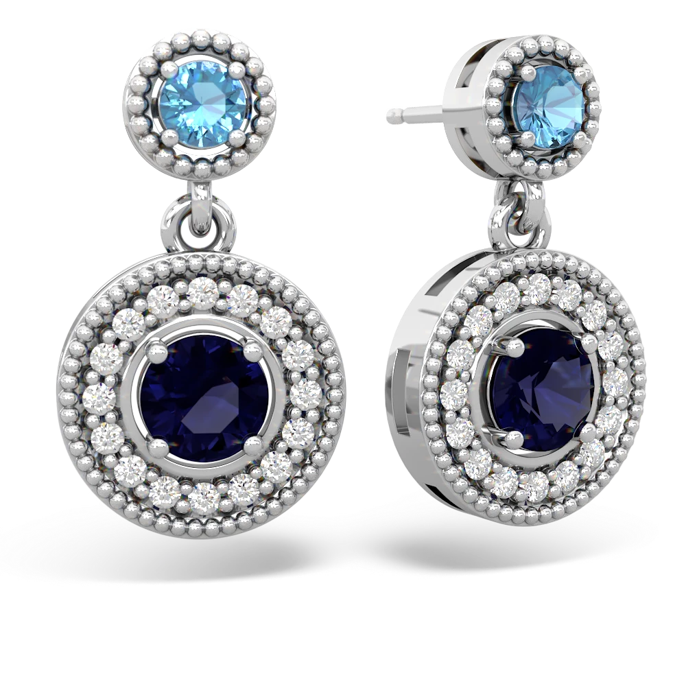 Blue Topaz Halo Dangle 14K White Gold earrings E5319