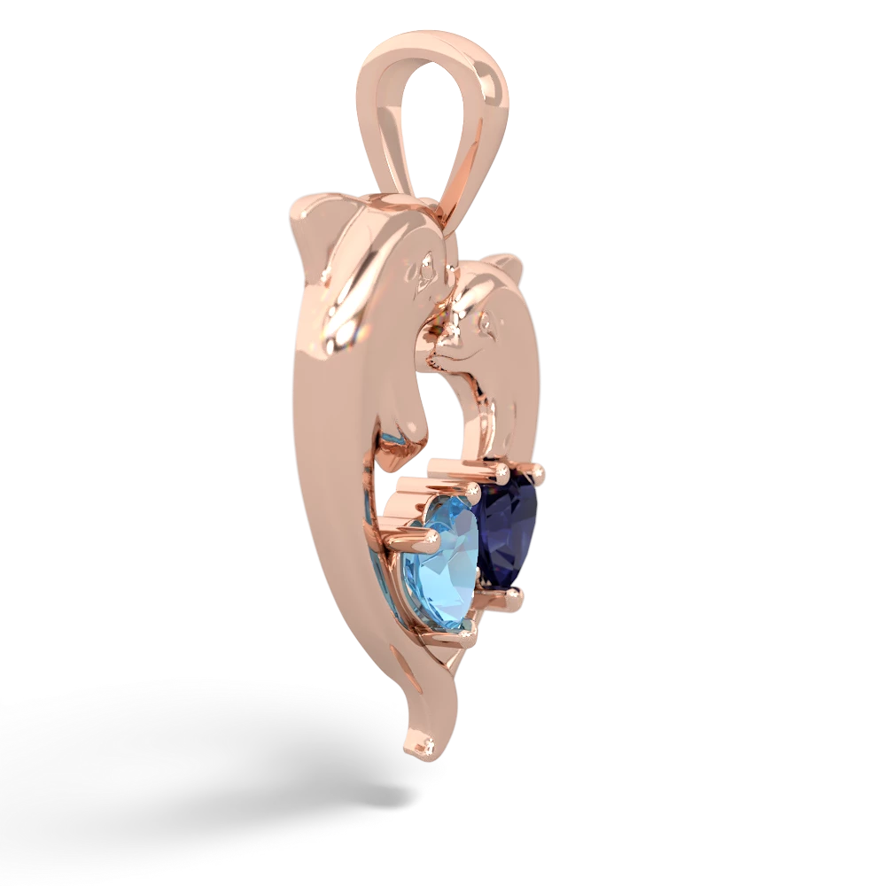 Blue Topaz Dolphin Heart 14K Rose Gold pendant P5820