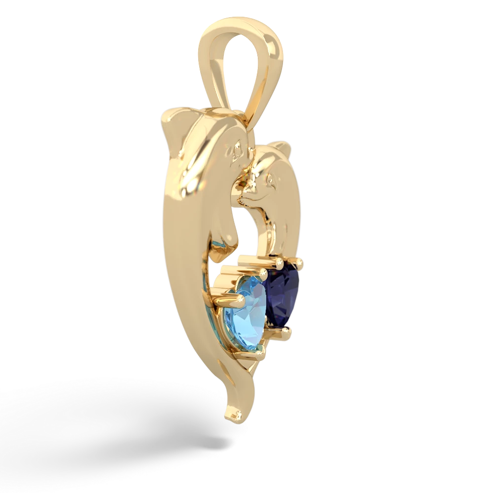 Blue Topaz Dolphin Heart 14K Yellow Gold pendant P5820