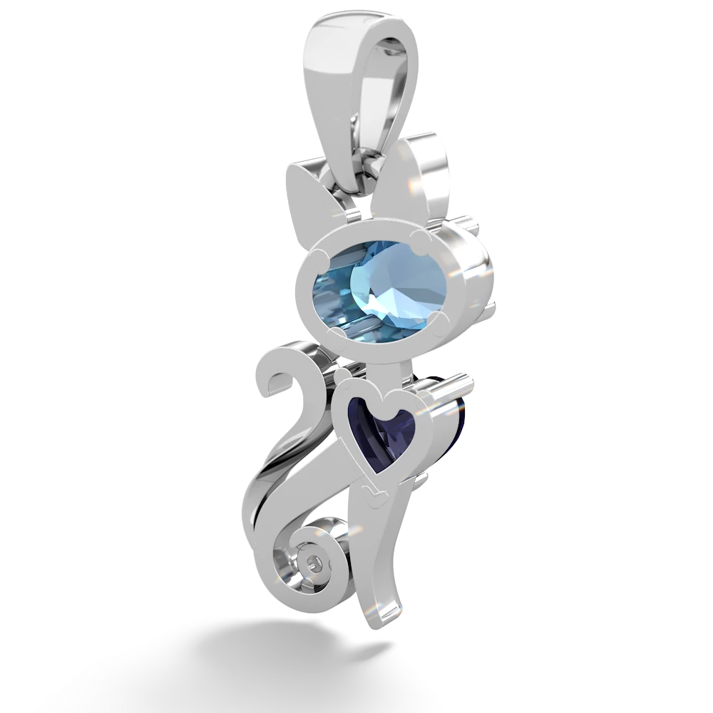 Blue Topaz Kitten 14K White Gold pendant P5780