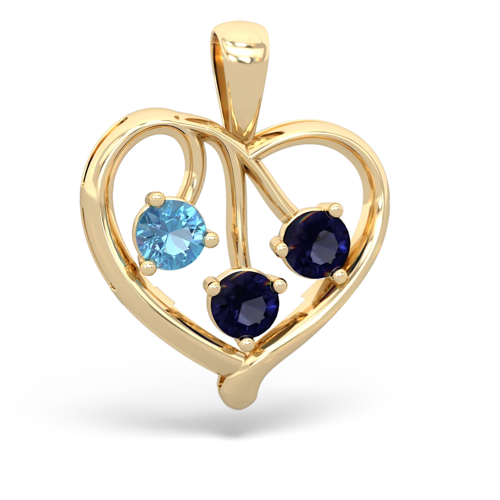 Blue Topaz Glowing Heart 14K Yellow Gold pendant P2233