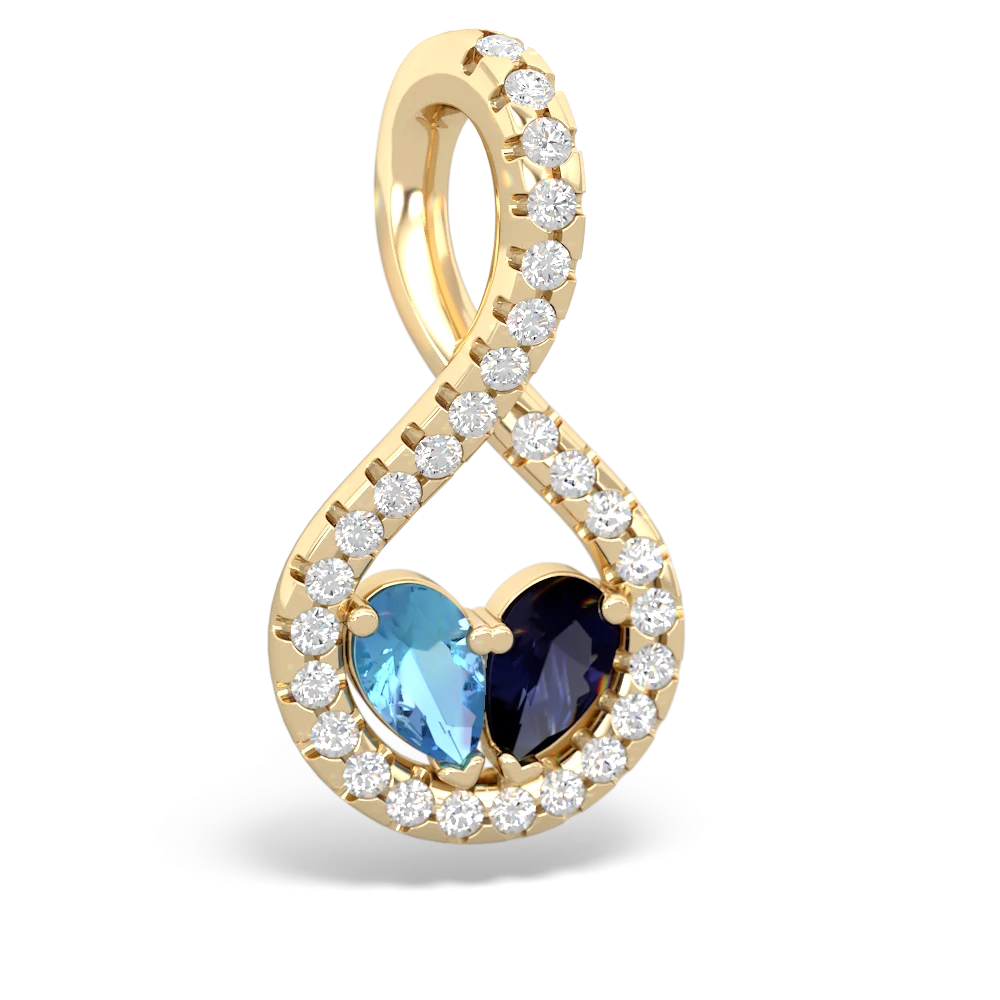 Blue Topaz Pave Twist 'One Heart' 14K Yellow Gold pendant P5360