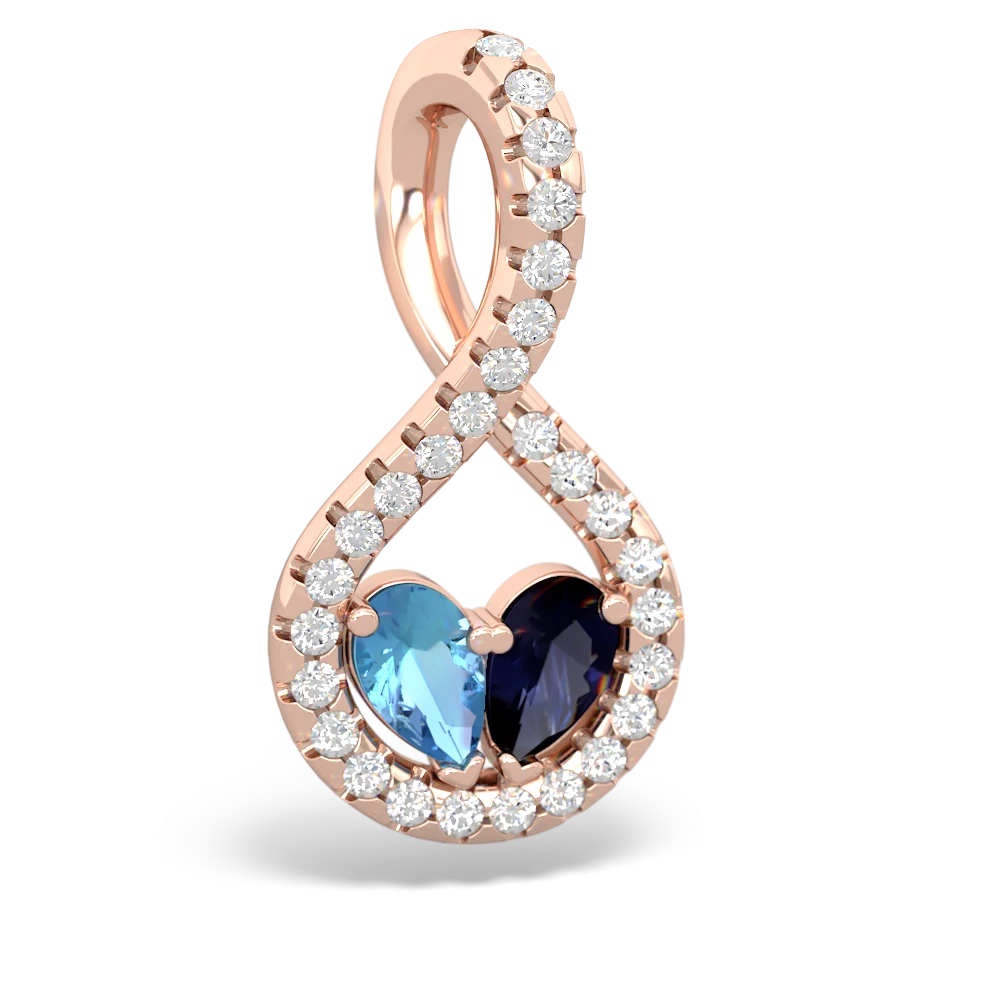 Blue Topaz Pave Twist 'One Heart' 14K Rose Gold pendant P5360