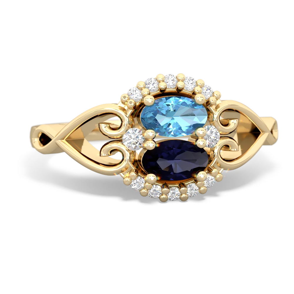 Blue Topaz Love Nest 14K Yellow Gold ring R5860