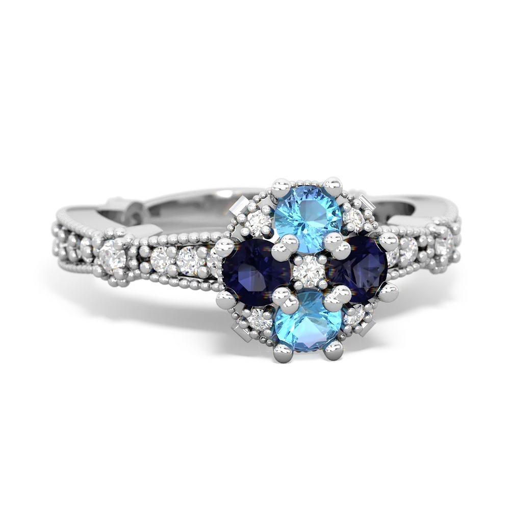 Blue Topaz Sparkling Tiara Cluster 14K White Gold ring R26293RD