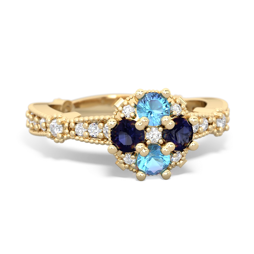 Blue Topaz Sparkling Tiara Cluster 14K Yellow Gold ring R26293RD