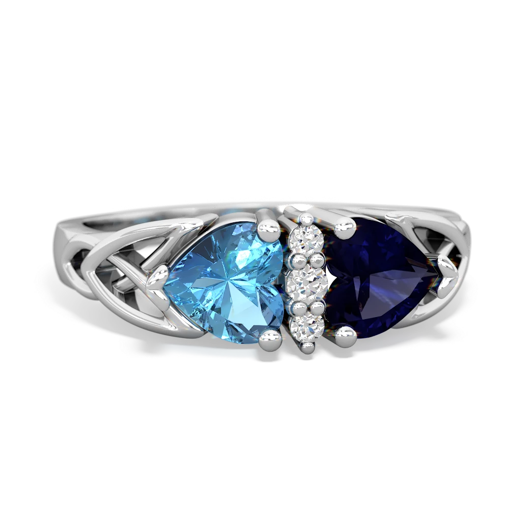 Blue Topaz Celtic Knot Double Heart 14K White Gold ring R5040