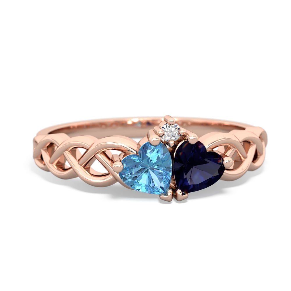 Blue Topaz Heart To Heart Braid 14K Rose Gold ring R5870