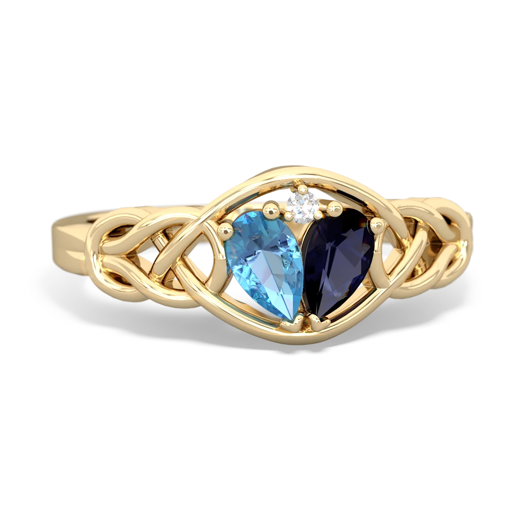 Blue Topaz Celtic Love Knot 14K Yellow Gold ring R5420