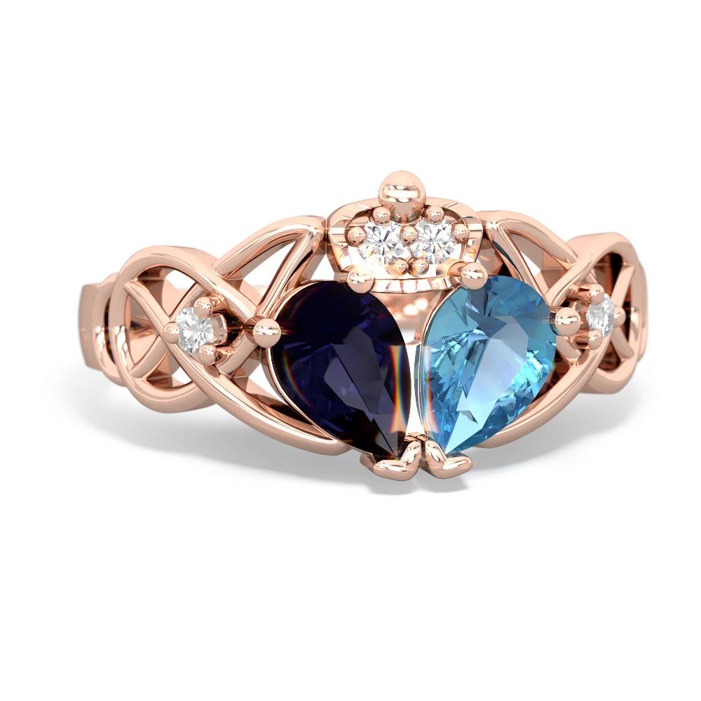 Blue Topaz 'One Heart' Celtic Knot Claddagh 14K Rose Gold ring R5322