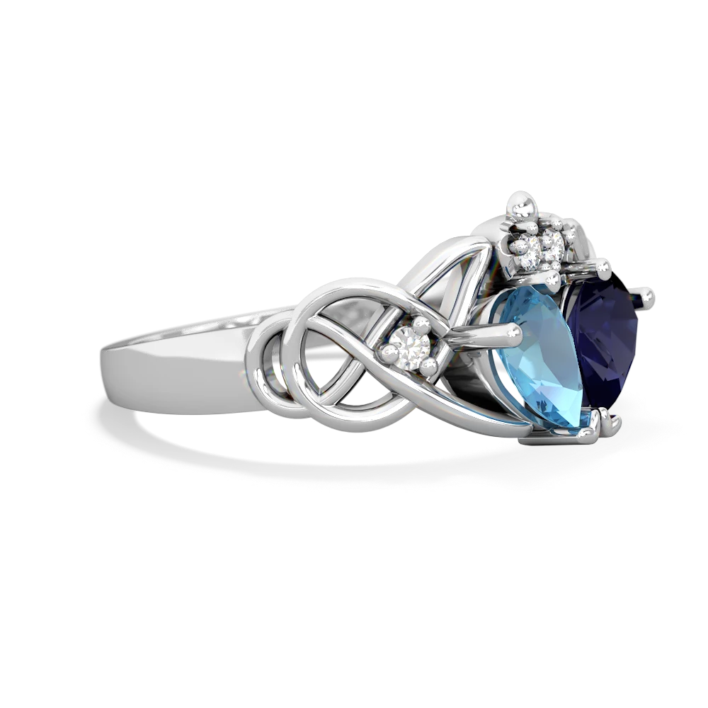 Blue Topaz 'One Heart' Celtic Knot Claddagh 14K White Gold ring R5322