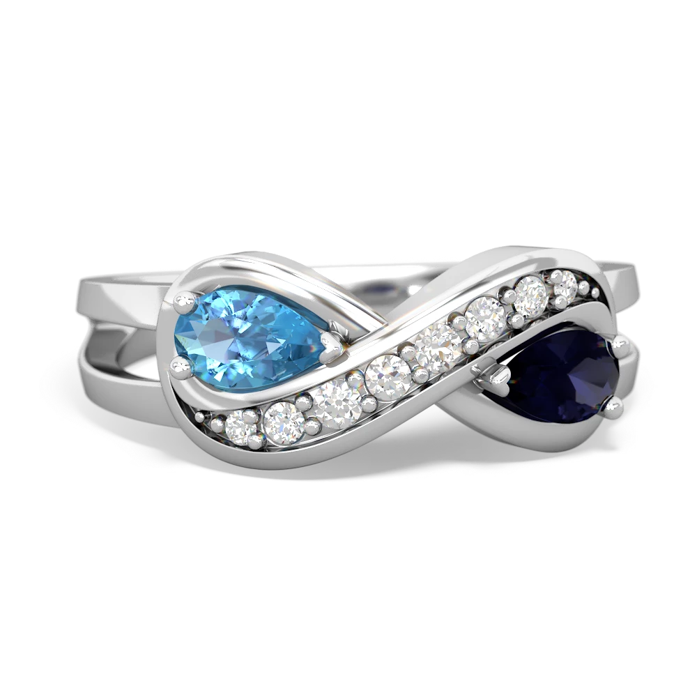 Blue Topaz Diamond Infinity 14K White Gold ring R5390