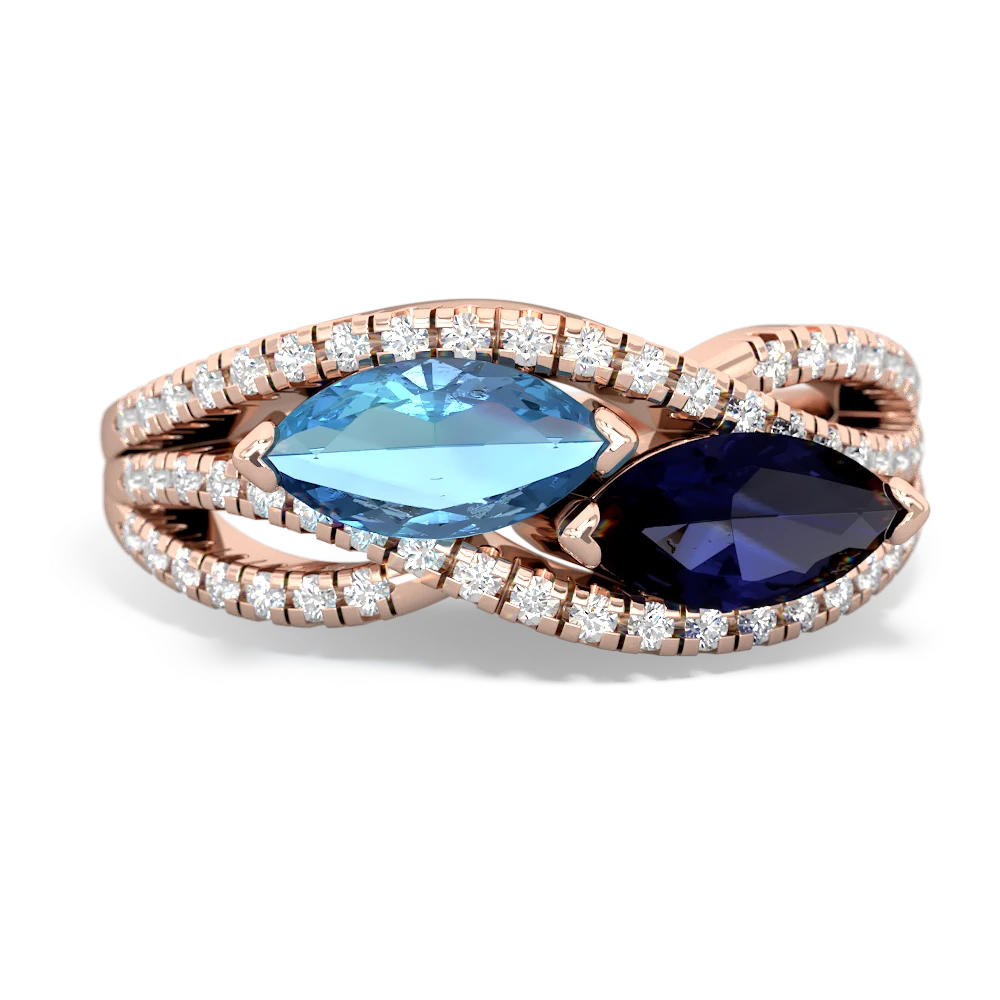 Blue Topaz Diamond Rivers 14K Rose Gold ring R3070