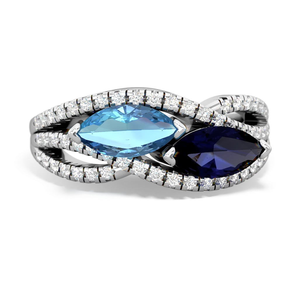 Blue Topaz Diamond Rivers 14K White Gold ring R3070