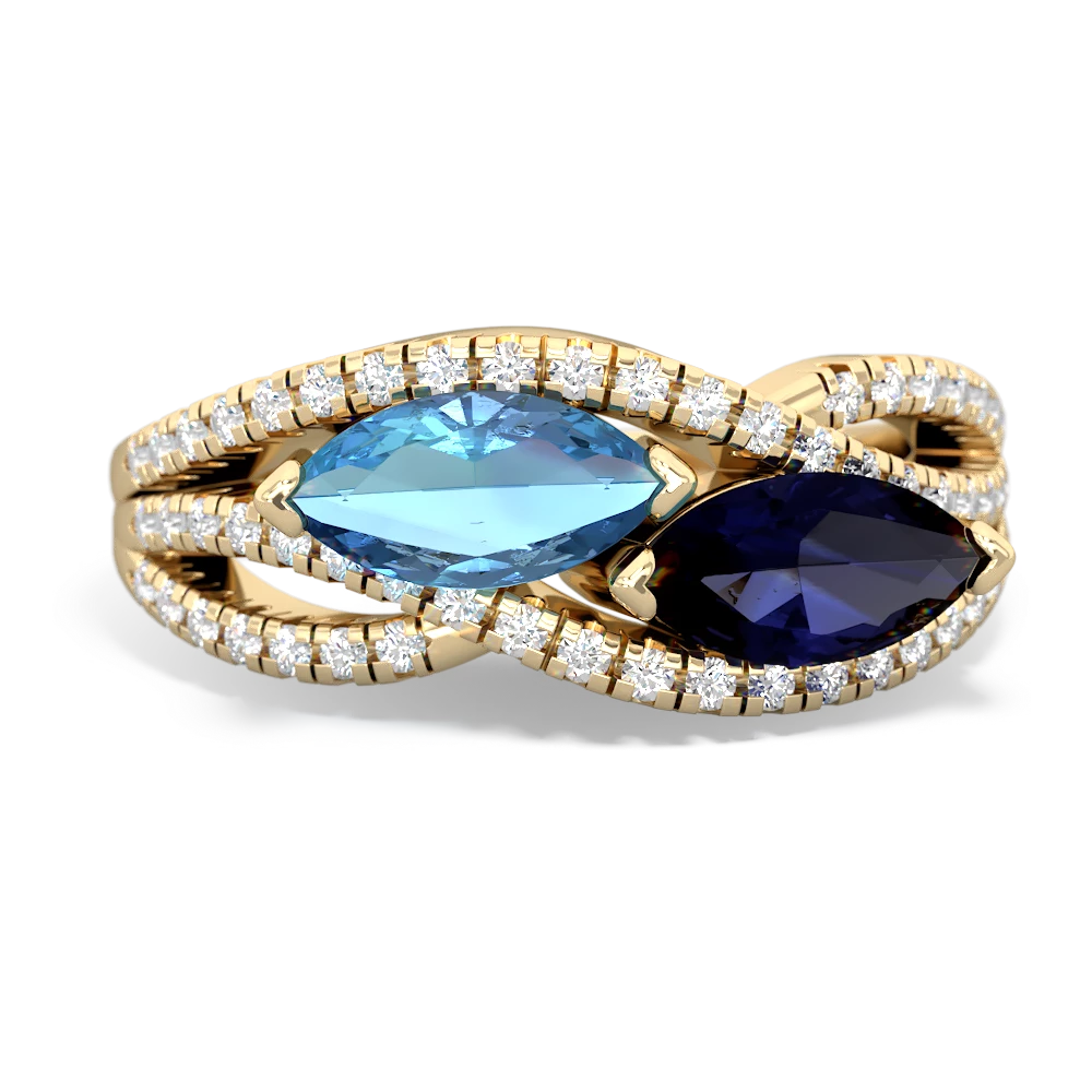 Blue Topaz Diamond Rivers 14K Yellow Gold ring R3070