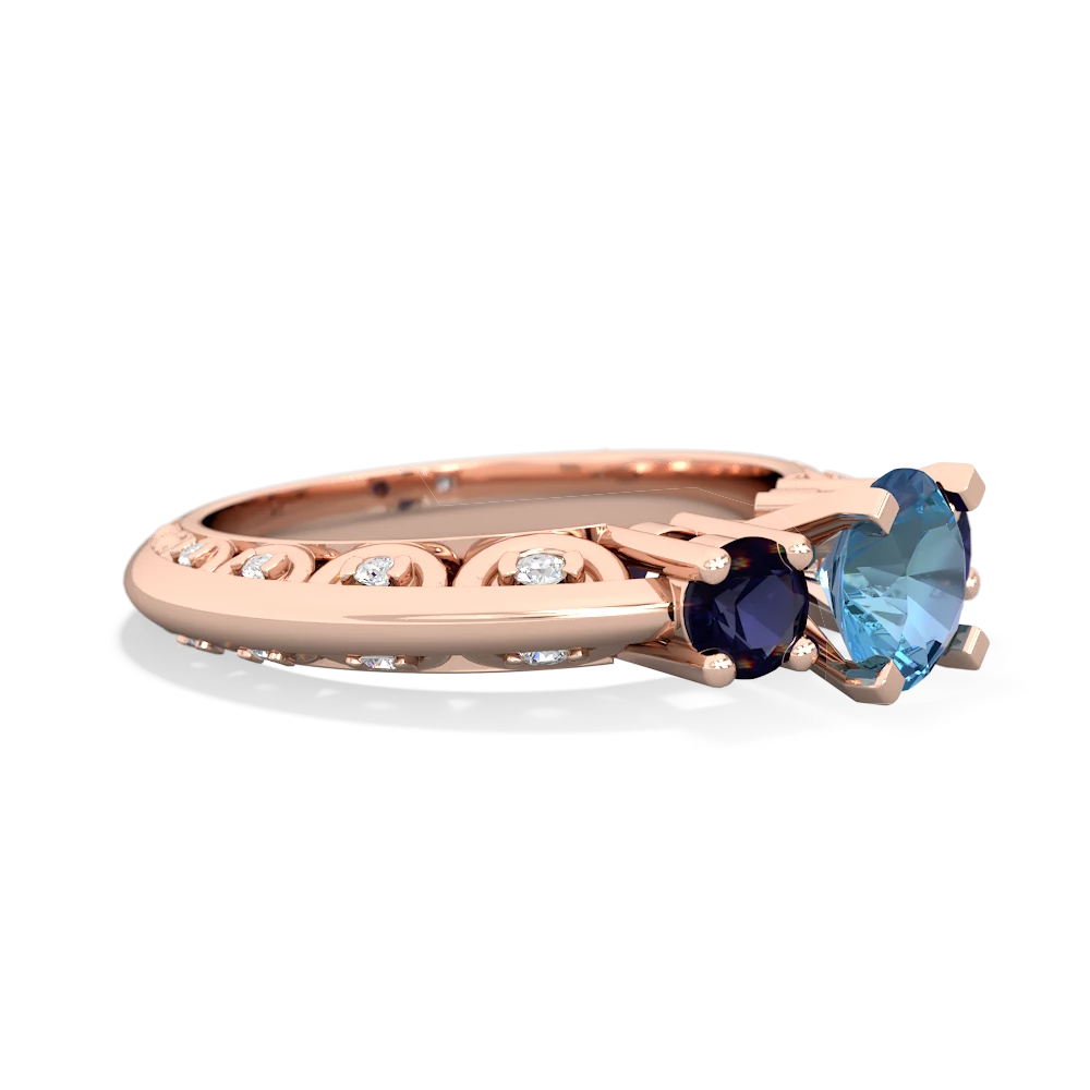 Blue Topaz Art Deco Eternal Embrace Engagement 14K Rose Gold ring C2003