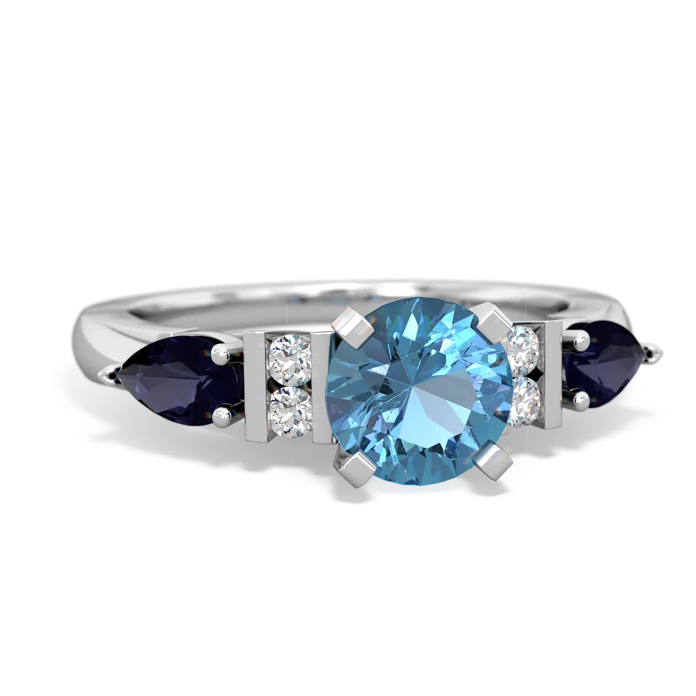 Blue Topaz 6Mm Round Eternal Embrace Engagement 14K White Gold ring R2005