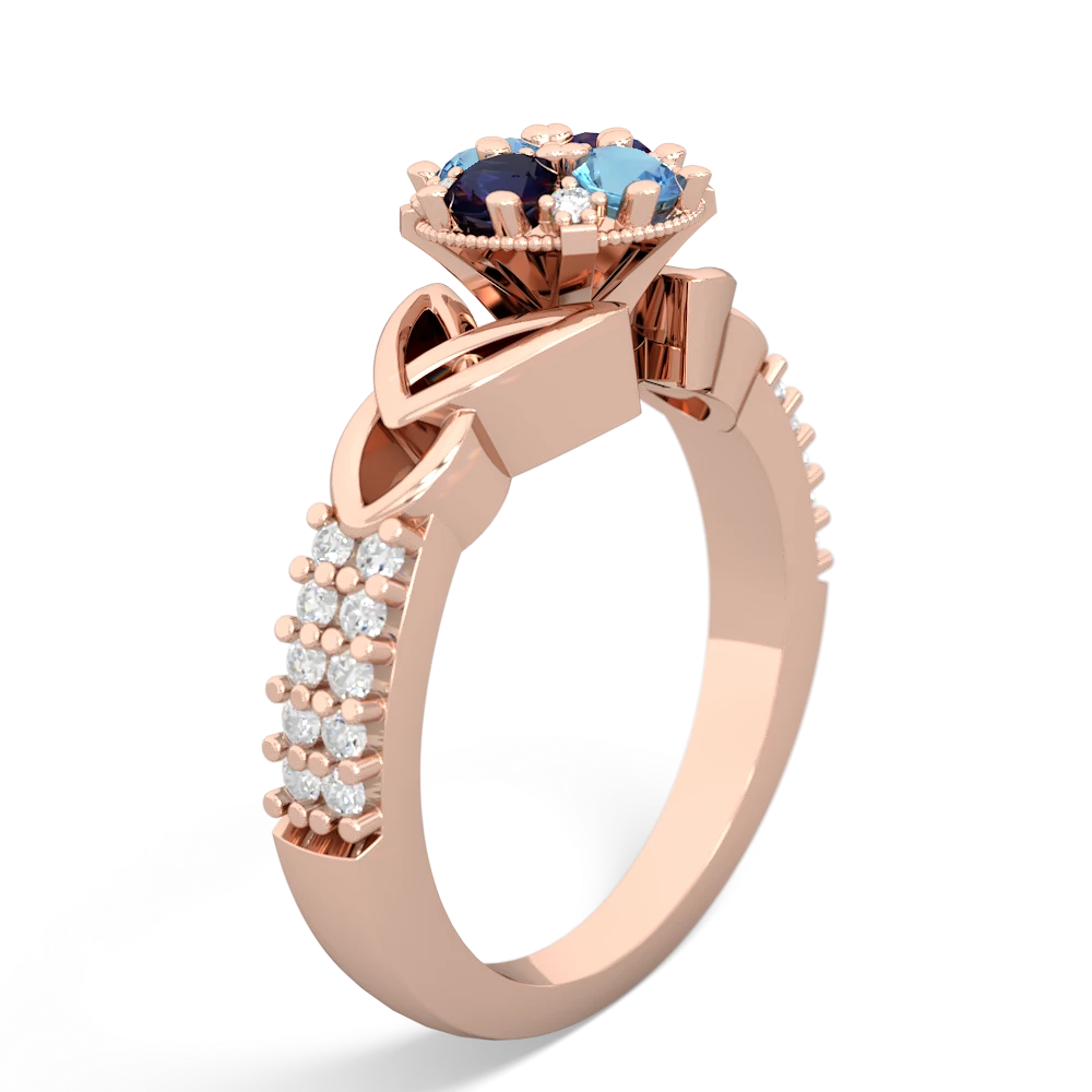 Blue Topaz Celtic Knot Cluster Engagement 14K Rose Gold ring R26443RD