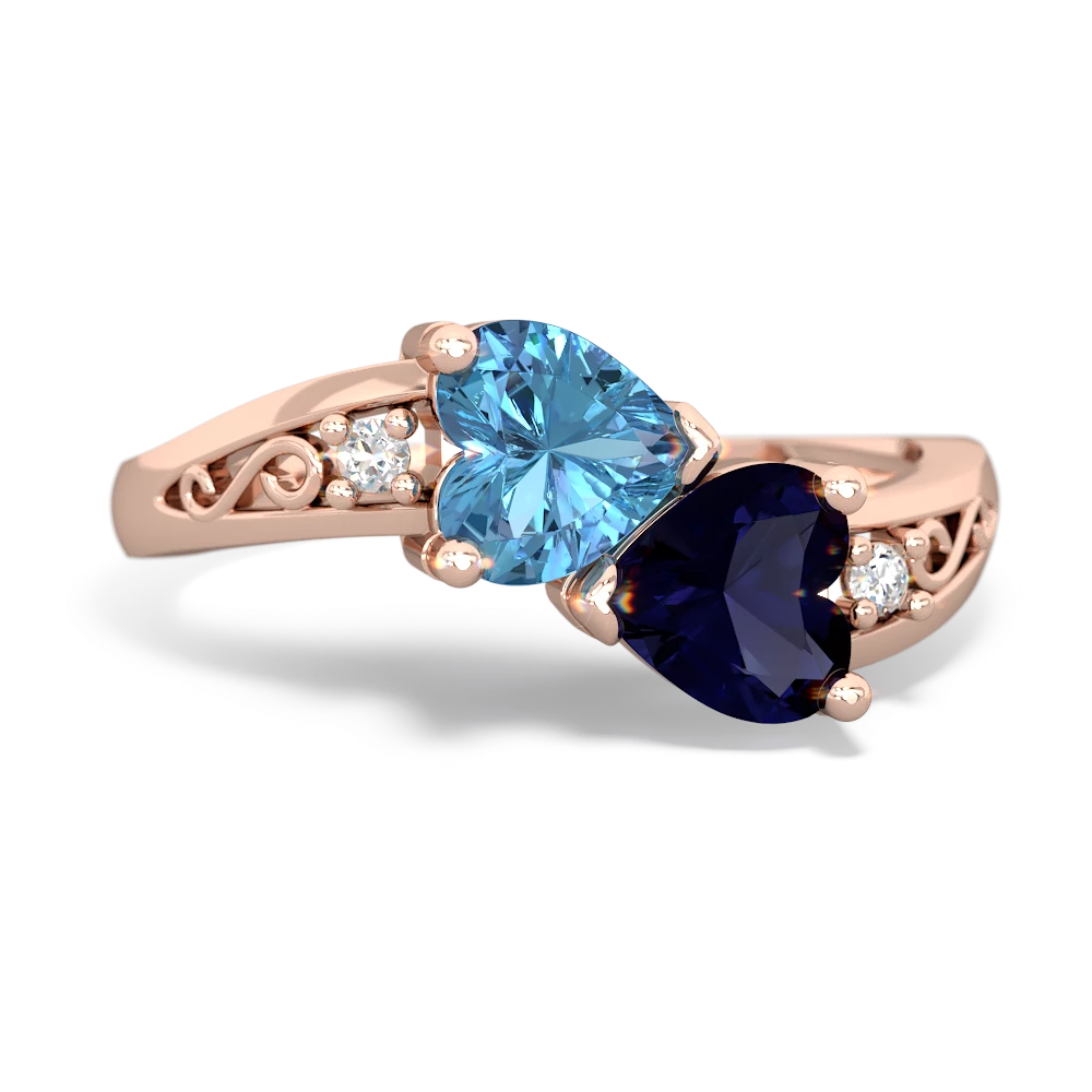 Blue Topaz Snuggling Hearts 14K Rose Gold ring R2178