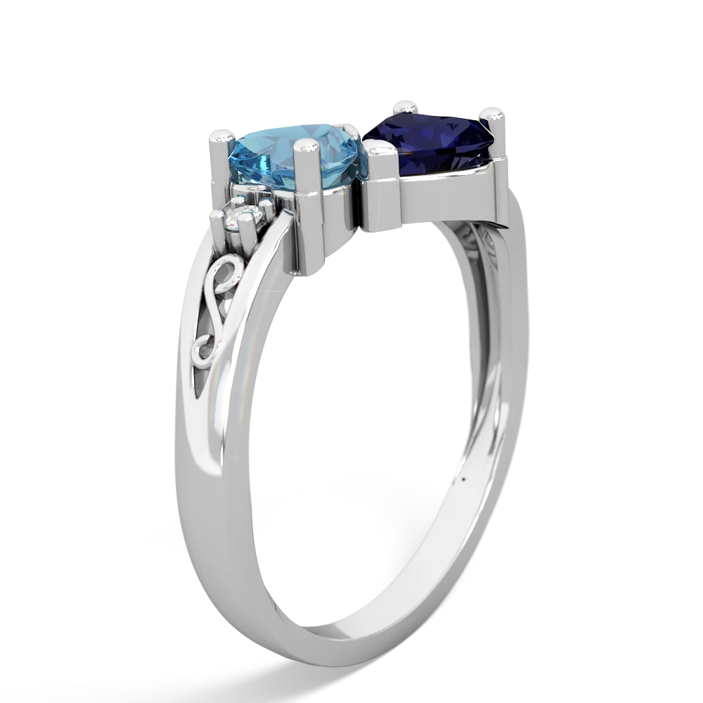 Blue Topaz Snuggling Hearts 14K White Gold ring R2178