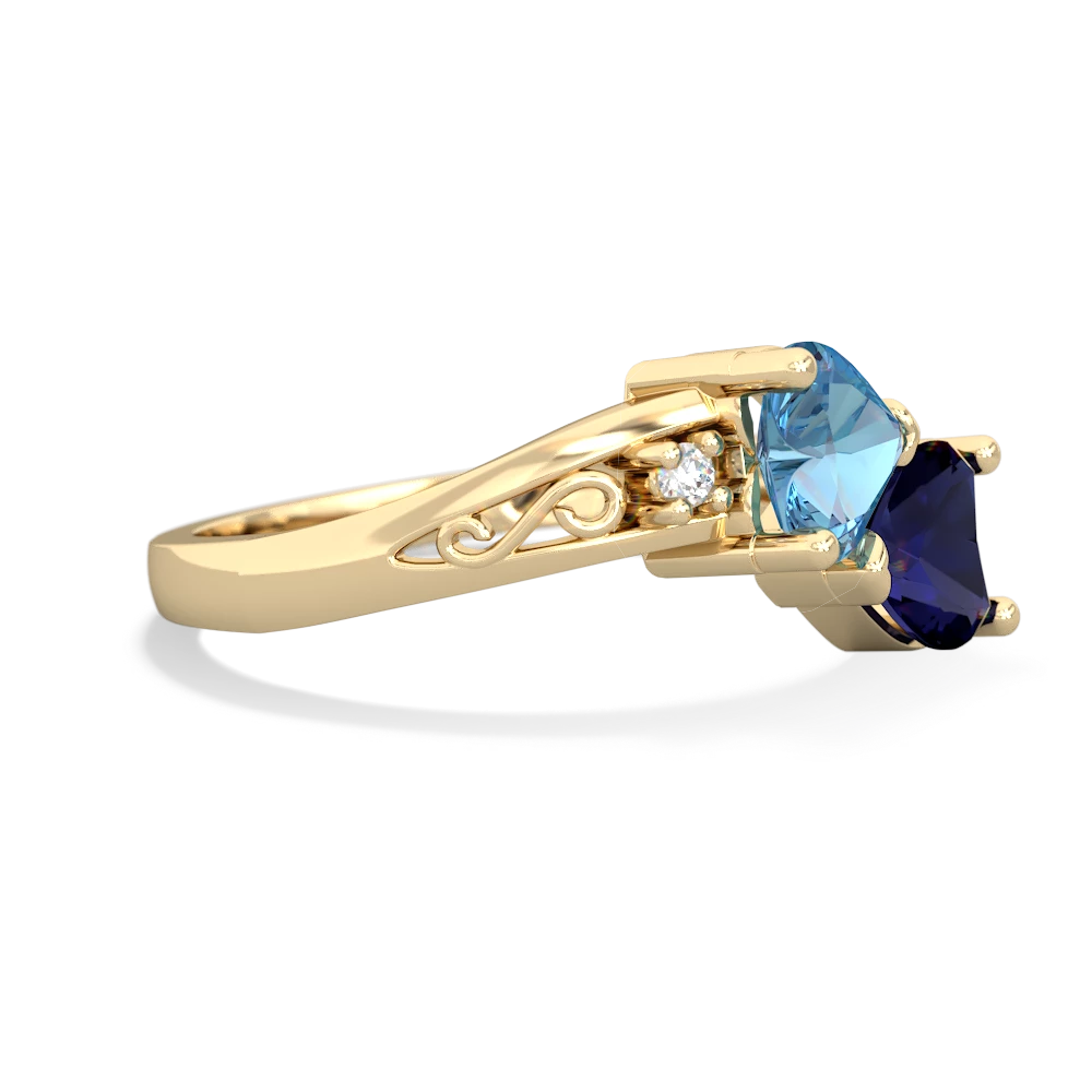 Blue Topaz Snuggling Hearts 14K Yellow Gold ring R2178