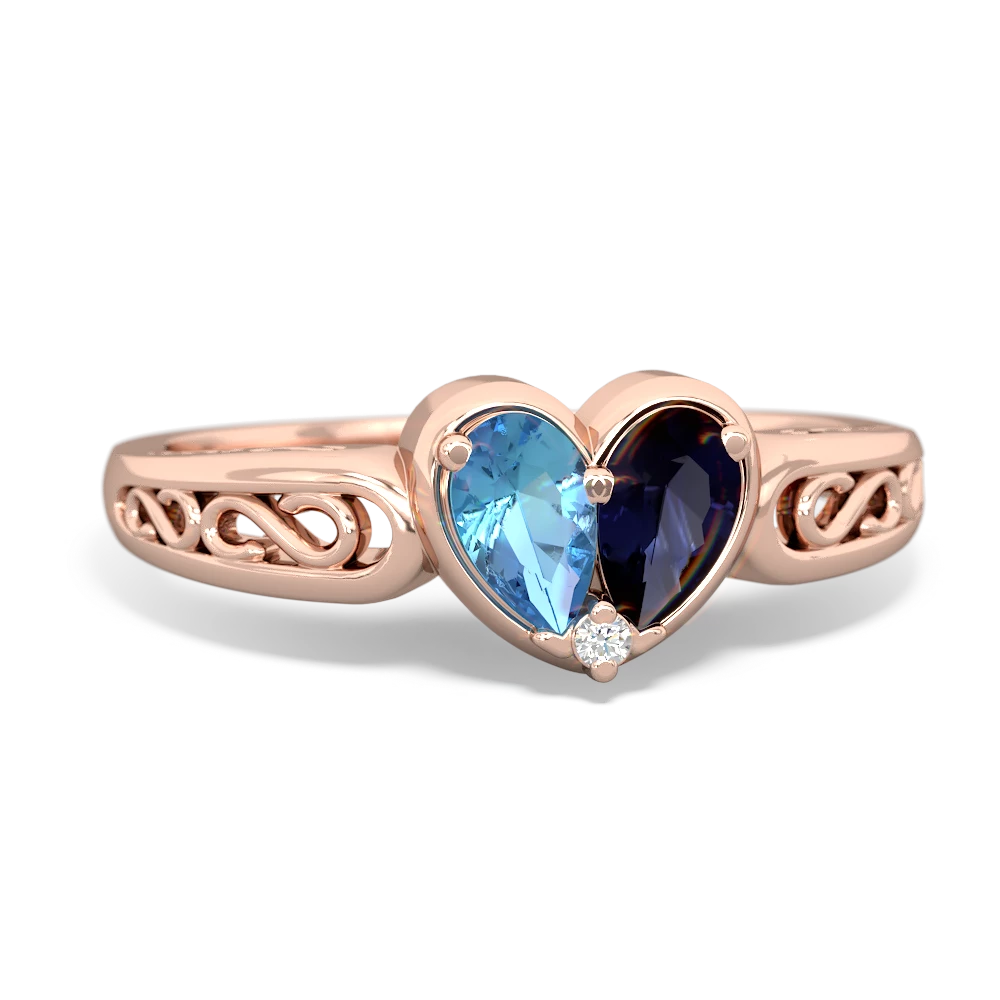 Blue Topaz Filligree 'One Heart' 14K Rose Gold ring R5070