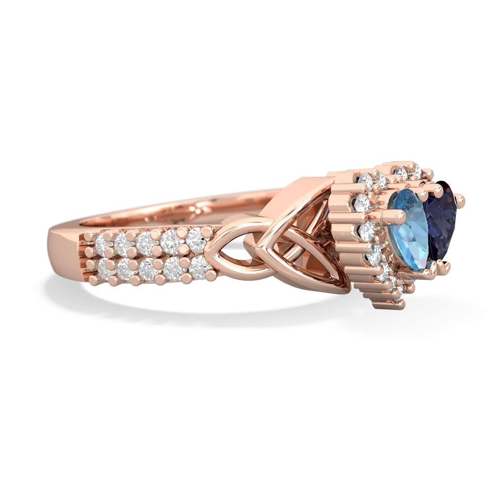 Blue Topaz Celtic Knot Two Hearts As One 14K Rose Gold ring R2644HRT