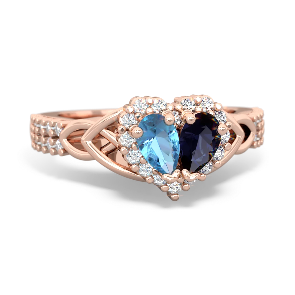 Blue Topaz Celtic Knot Two Hearts As One 14K Rose Gold ring R2644HRT