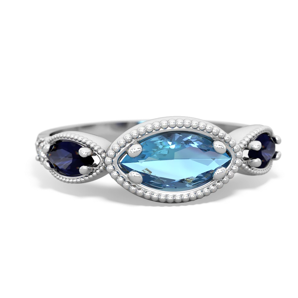 Blue Topaz Milgrain Marquise 14K White Gold ring R5700