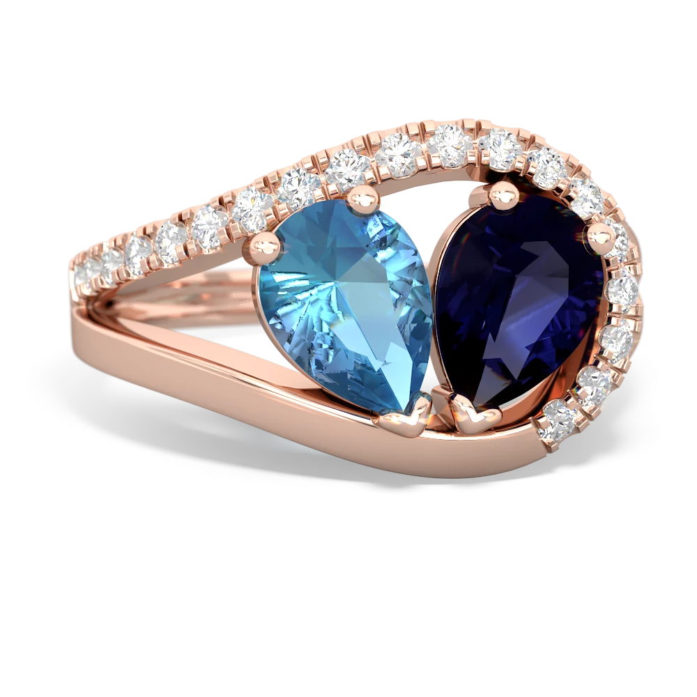 Blue Topaz Nestled Heart Keepsake 14K Rose Gold ring R5650