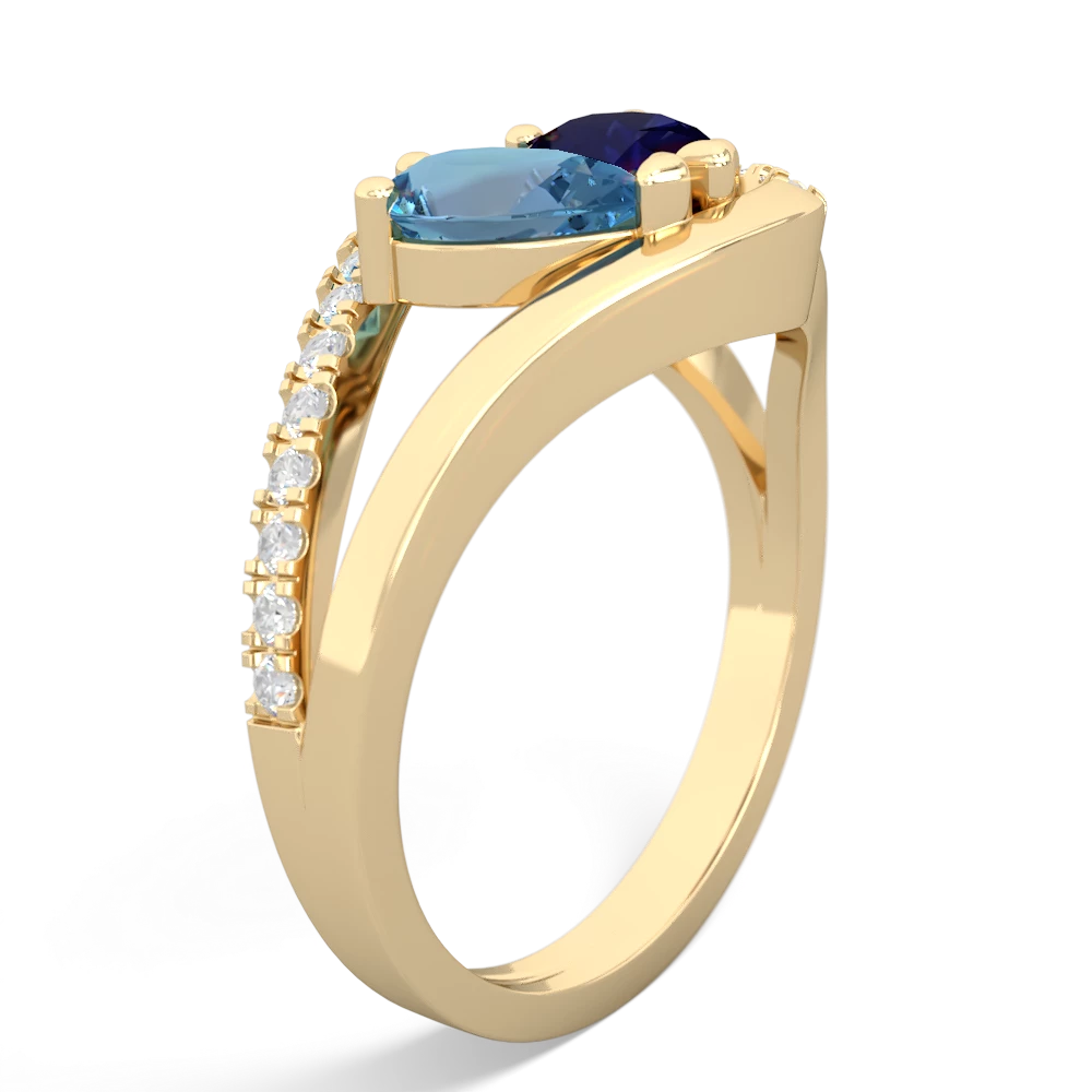 Blue Topaz Nestled Heart Keepsake 14K Yellow Gold ring R5650