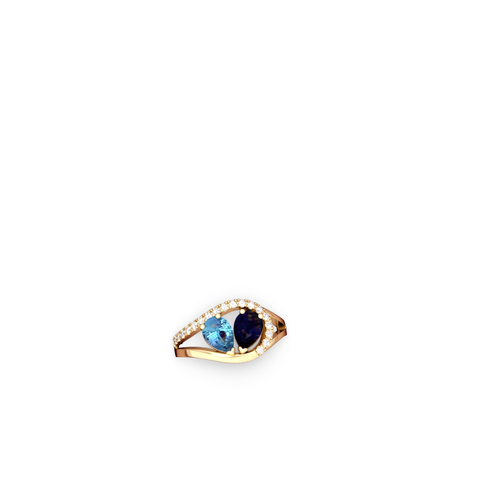 Blue Topaz Nestled Heart Keepsake 14K Yellow Gold ring R5650