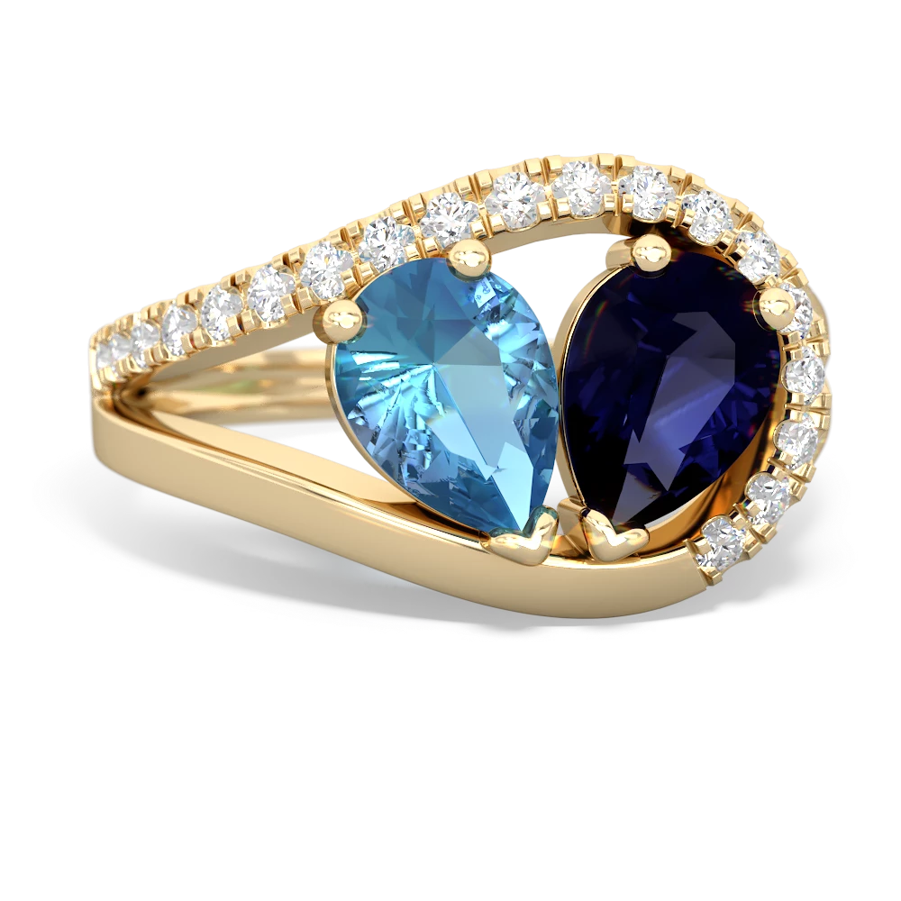 Blue Topaz Nestled Heart Keepsake 14K Yellow Gold ring R5650