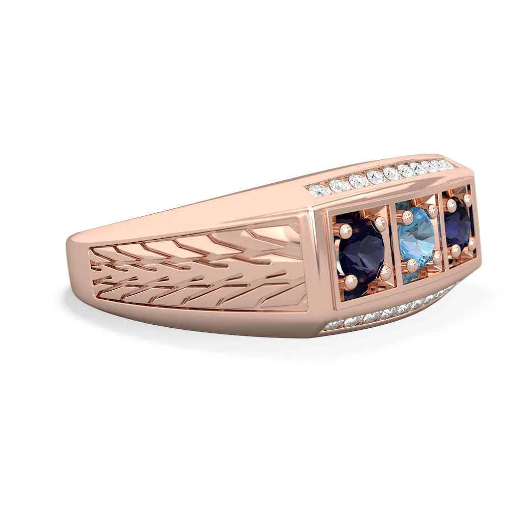 Blue Topaz Three Stone Tire Tread Men's 14K Rose Gold ring R0520