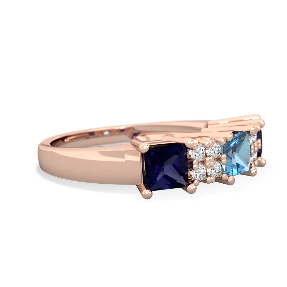 Blue Topaz Three Stone Diamond Cluster 14K Rose Gold ring R2592