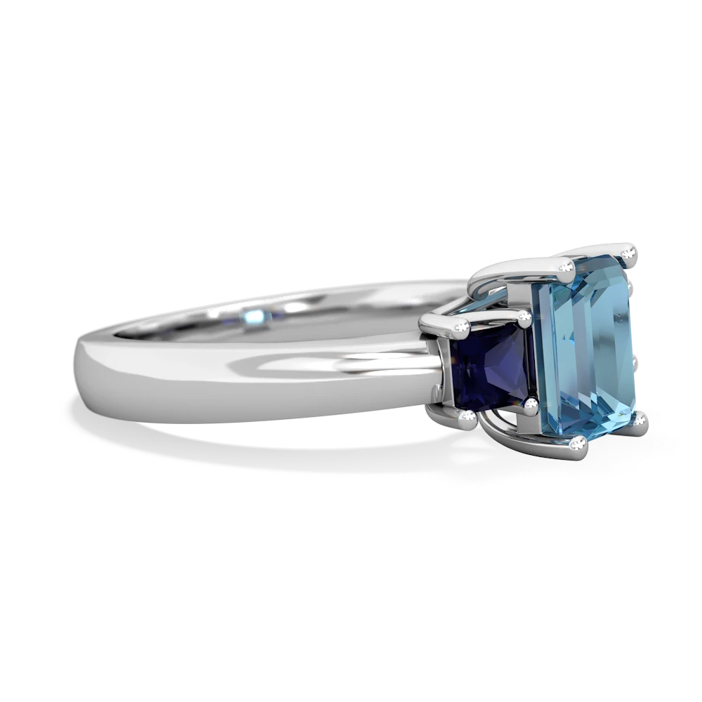 Blue Topaz Three Stone Emerald-Cut Trellis 14K White Gold ring R4021