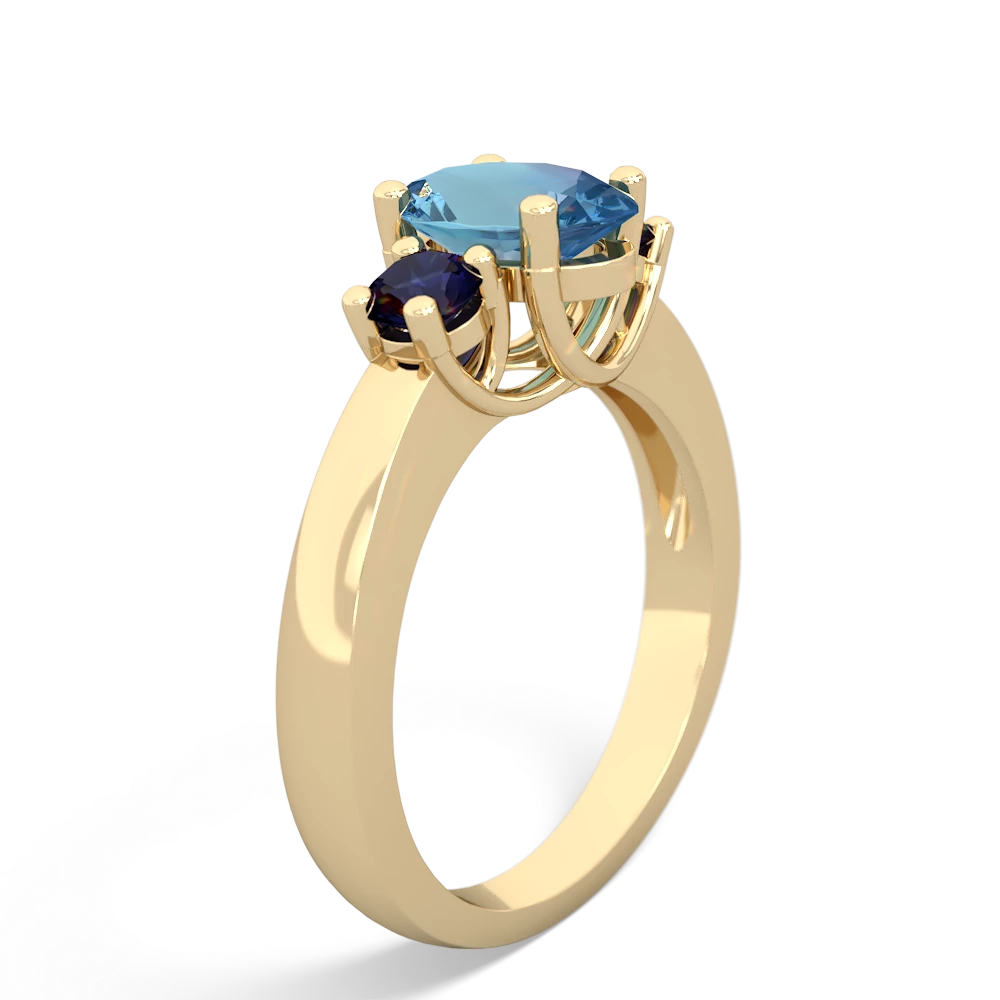 Blue Topaz Three Stone Oval Trellis 14K Yellow Gold ring R4024