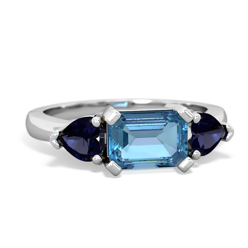 Blue Topaz Three Stone 14K White Gold ring R5235