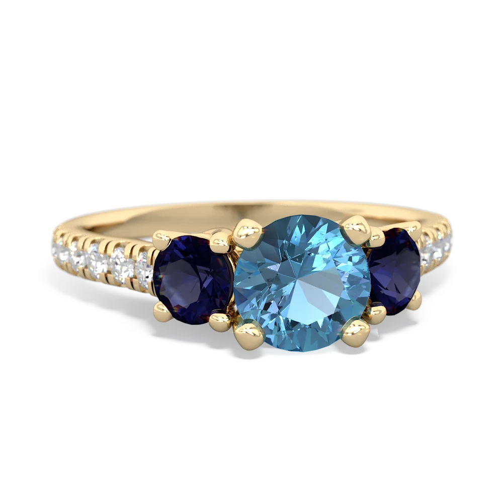 Blue Topaz Pave Trellis 14K Yellow Gold ring R5500