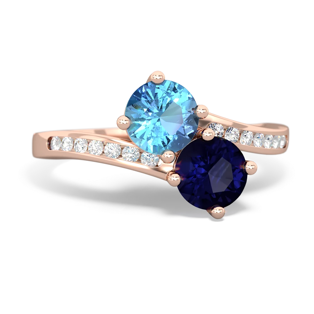 Blue Topaz Channel Set Two Stone 14K Rose Gold ring R5303