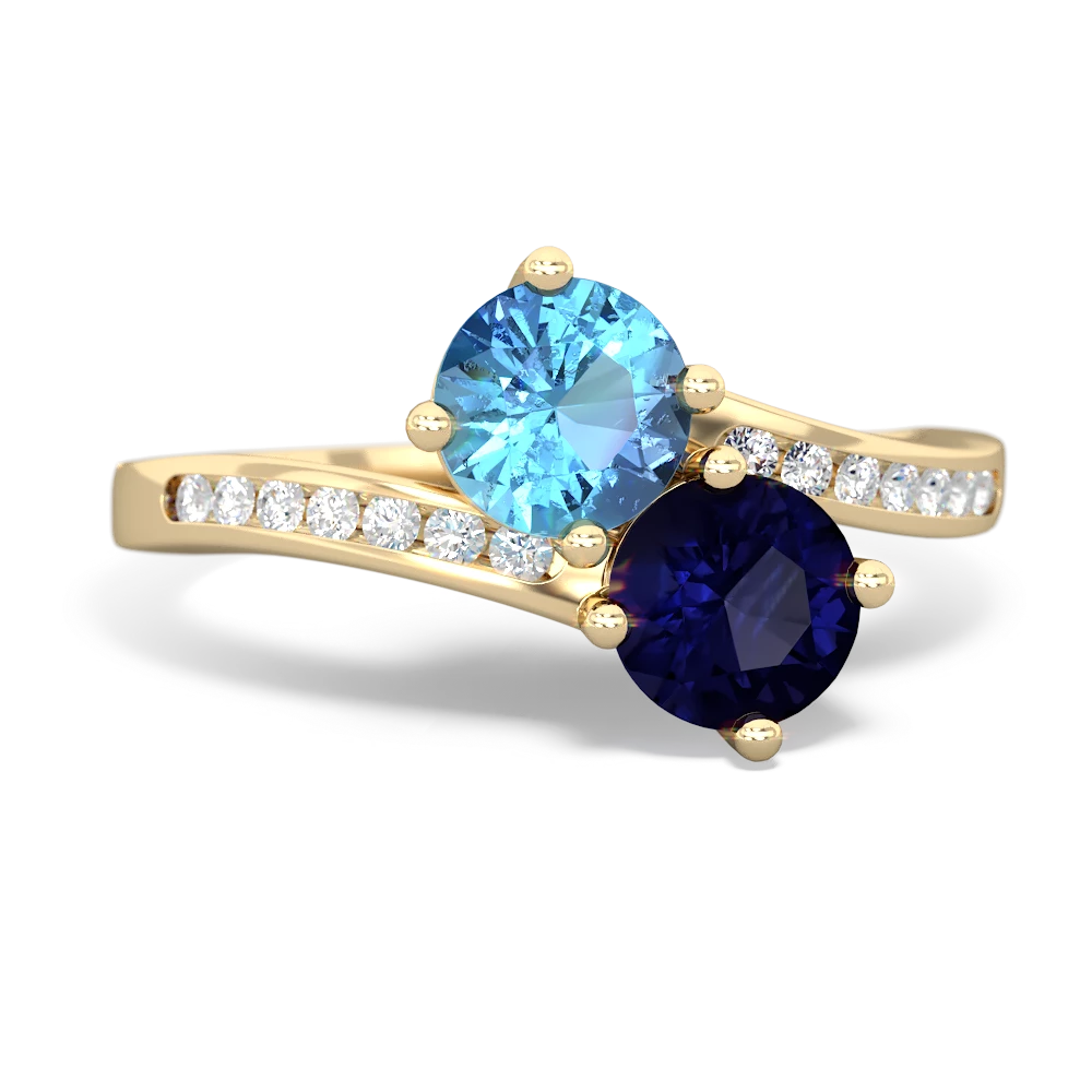 Blue Topaz Channel Set Two Stone 14K Yellow Gold ring R5303