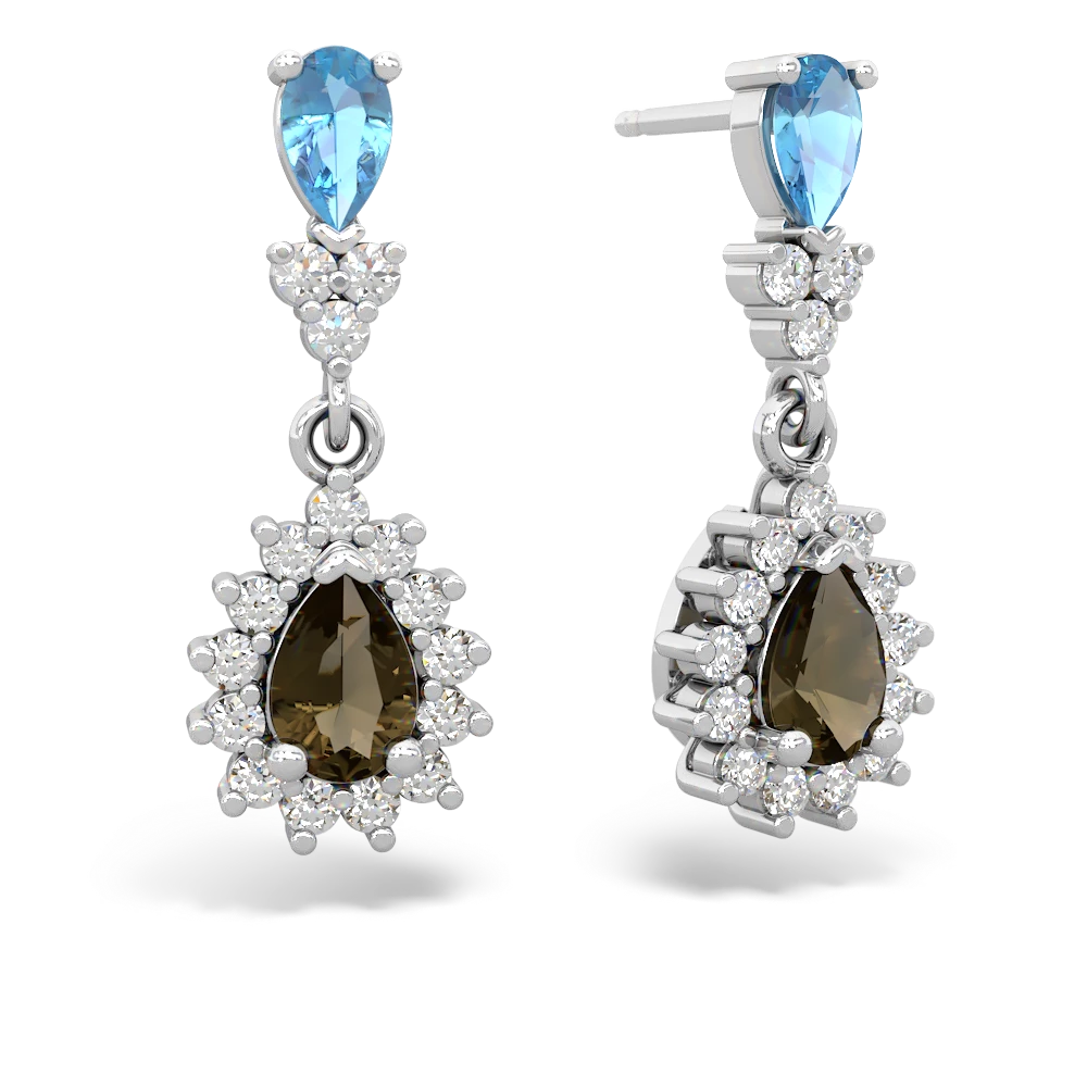 Blue Topaz Halo Pear Dangle 14K White Gold earrings E1882