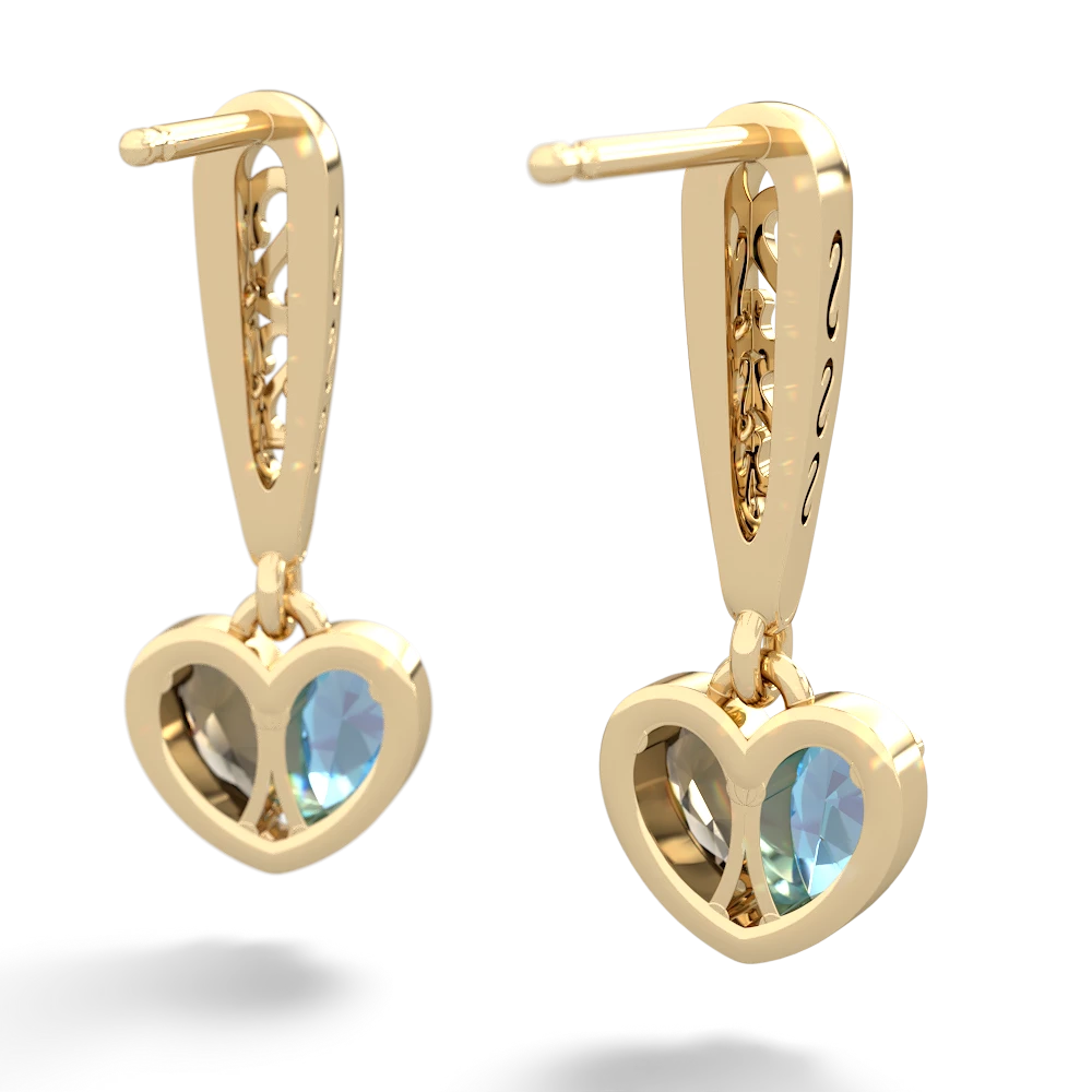 Blue Topaz Filligree Heart 14K Yellow Gold earrings E5070
