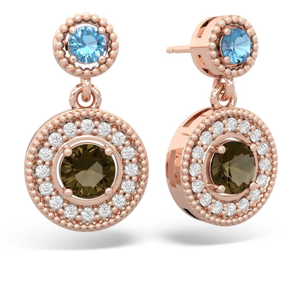 Blue Topaz Halo Dangle 14K Rose Gold earrings E5319