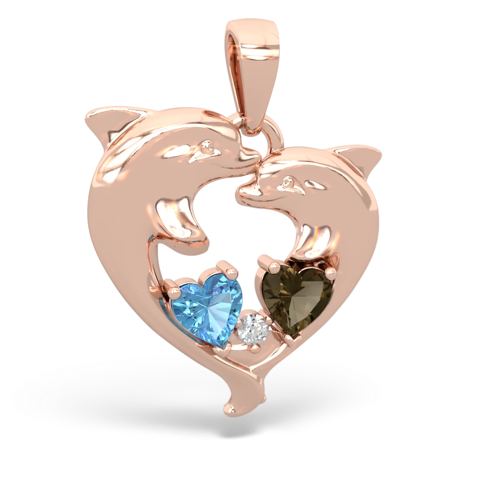 Blue Topaz Dolphin Heart 14K Rose Gold pendant P5820